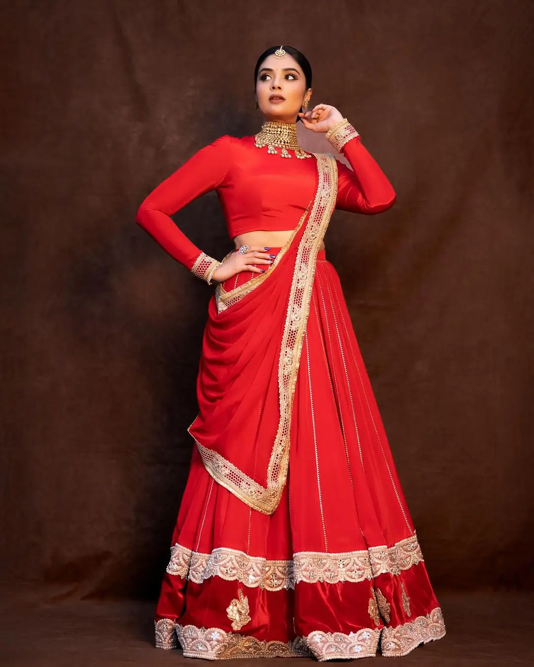 ETV Actress Sreemukhi in Red Lehenga Choli